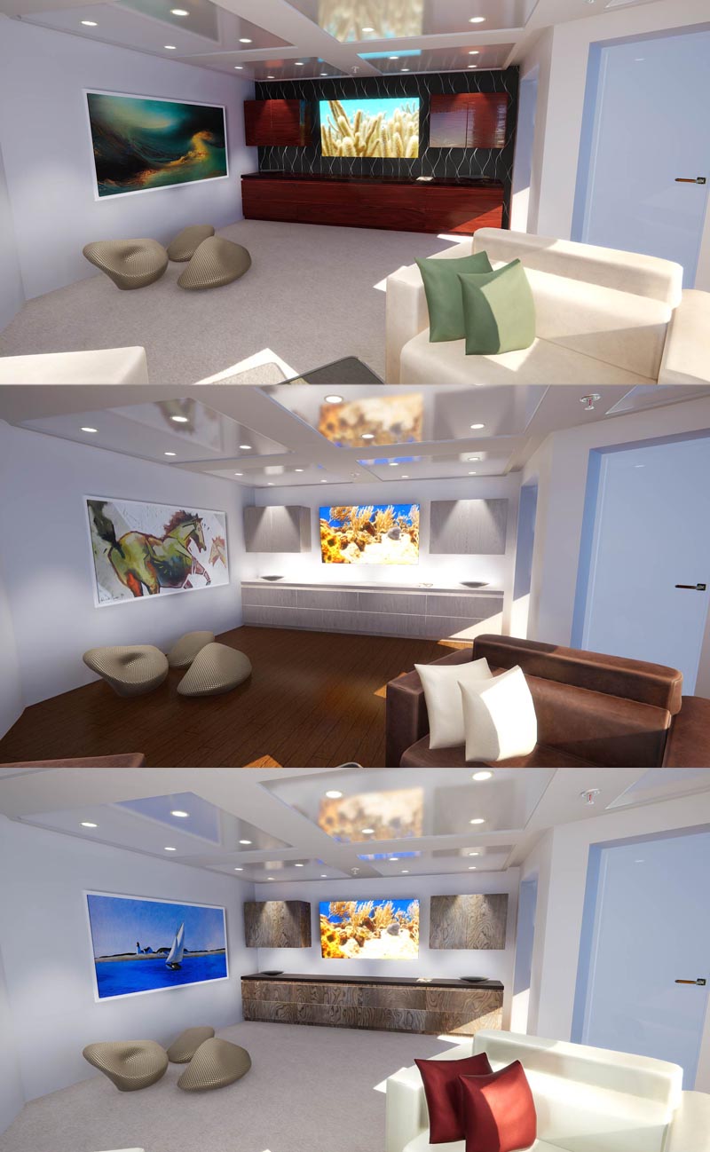 Library on board in three material variants